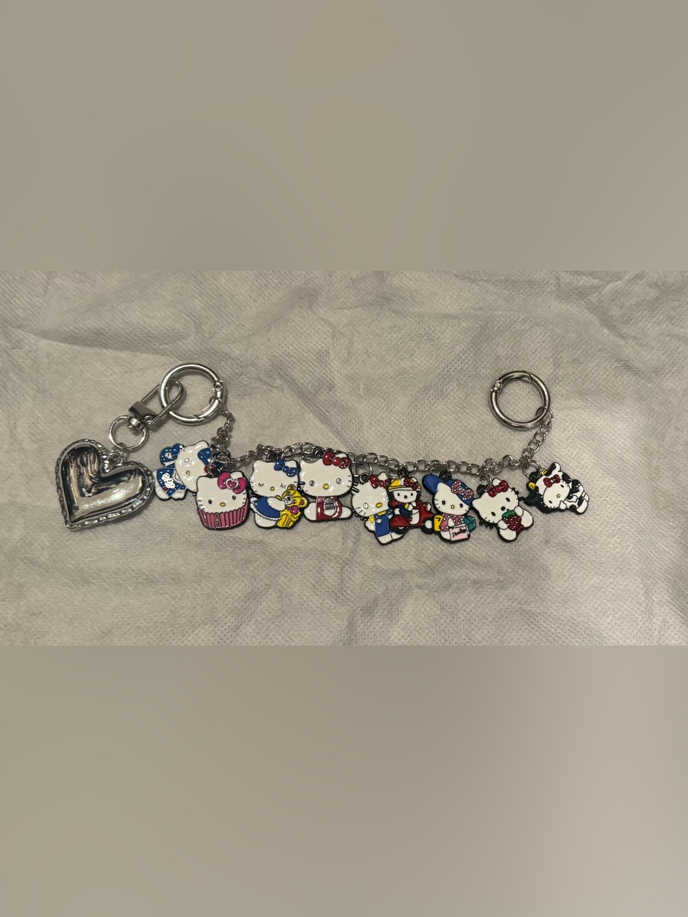 Hello Kitty Enamel Bracelet/ Bag Charm in White with Red, Blue, Pink Accents